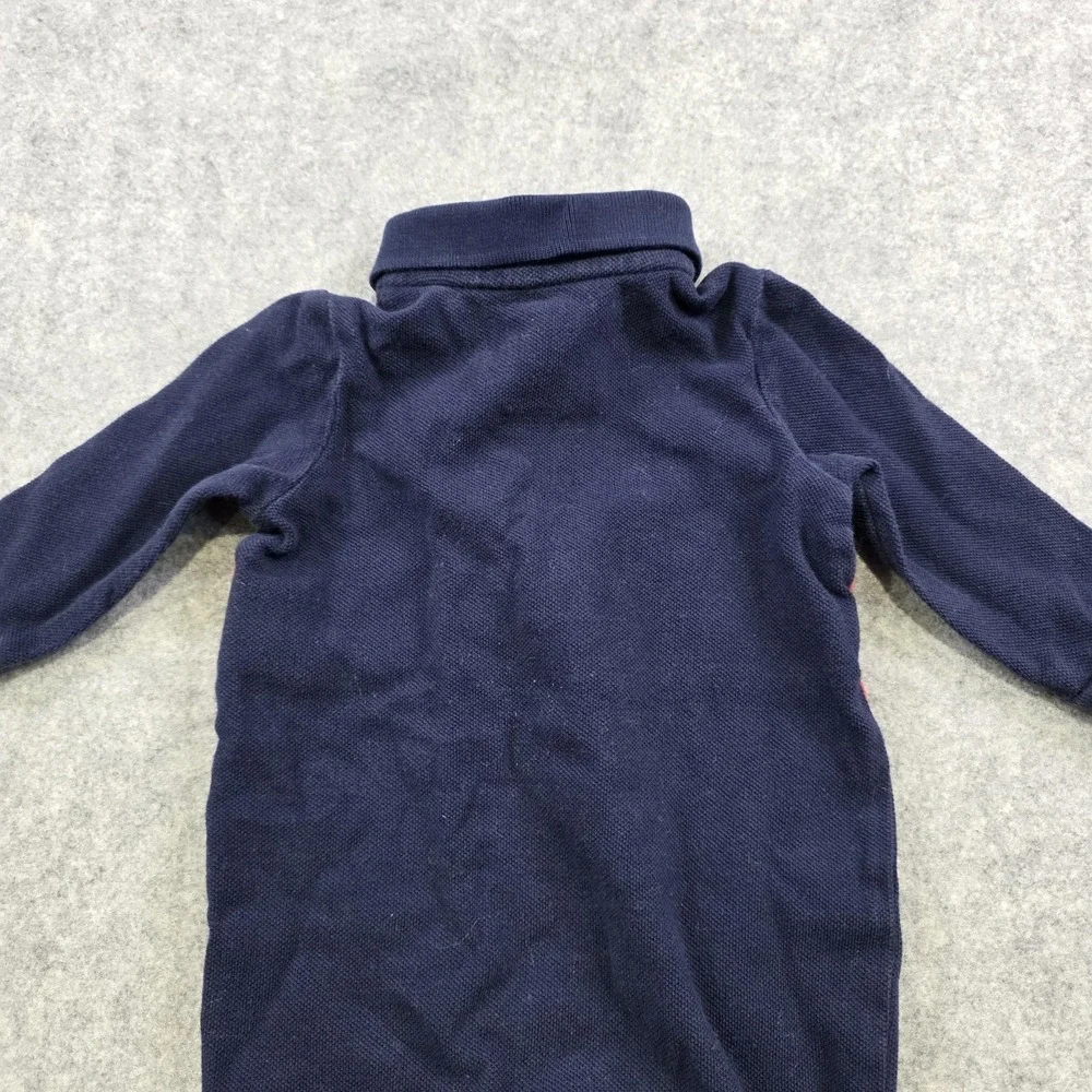 Ralph Lauren Coverall Baby Boys 0-3M Blue Red Polo One Piece Snap Romper